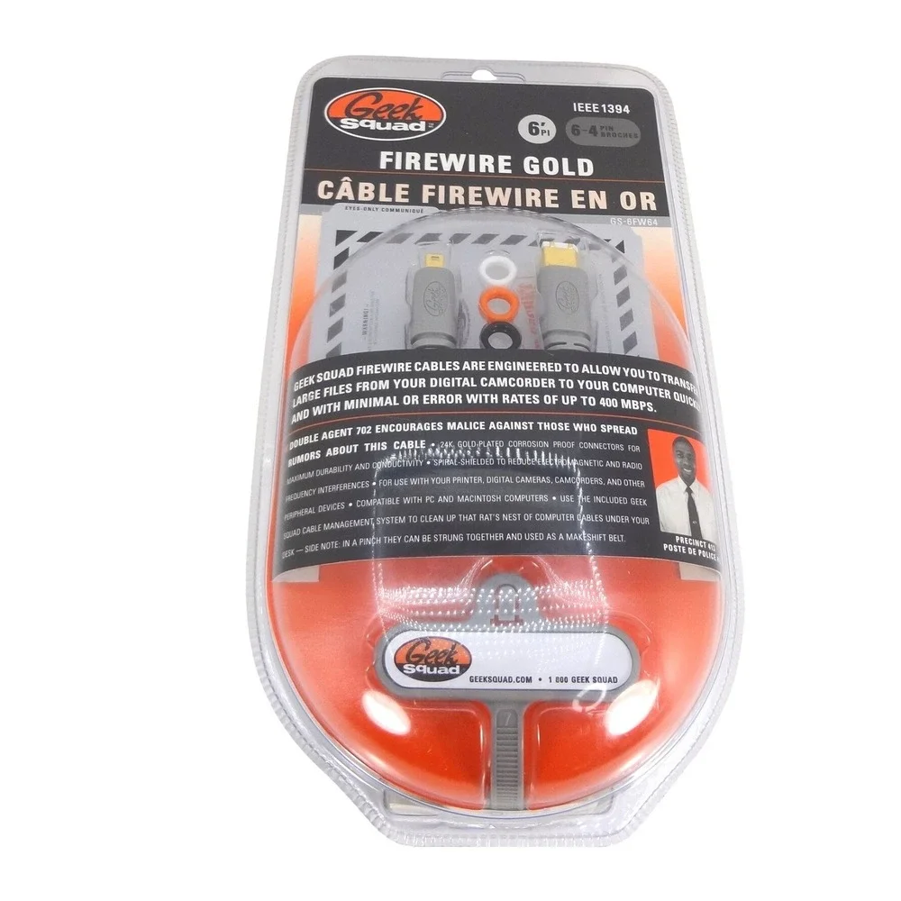 Geek Squad FireWire Gold 6ft Cable 6-Pin to 4-Pin IEEE 1394 400Mbps GS-6FW64 NEW